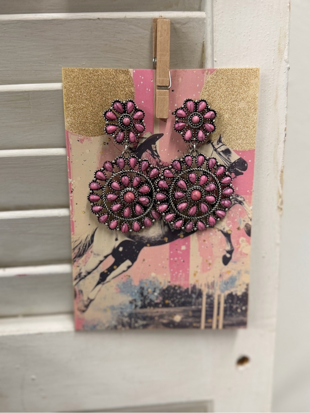 Pink Boho stone Drop Earrings - Women western statement piece